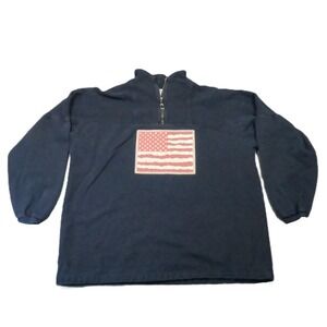 Vtg Coldwater Creek American Flag 1/4 Zip Sweatshirt L/XL Faded Black American